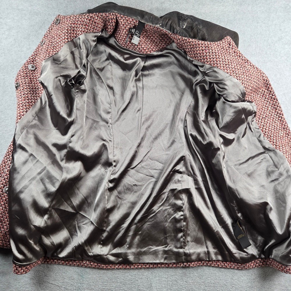 dS LAB Coat Women Size 6 Pink Grey Tweed Velvet Portrait Collar Chic Jacket - Picture 9 of 12